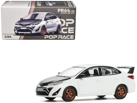 Toyota GR Vios White with Carbon Hood 1/64 Diecast Model Car by Pop Race by Pop Race