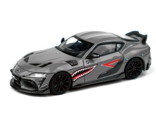 Toyota Supra "DarwinPro 66G NWB" Gray Metallic with Shark Mouth Graphics 1/64 Diecast Model Car by Pop Race by Pop Race