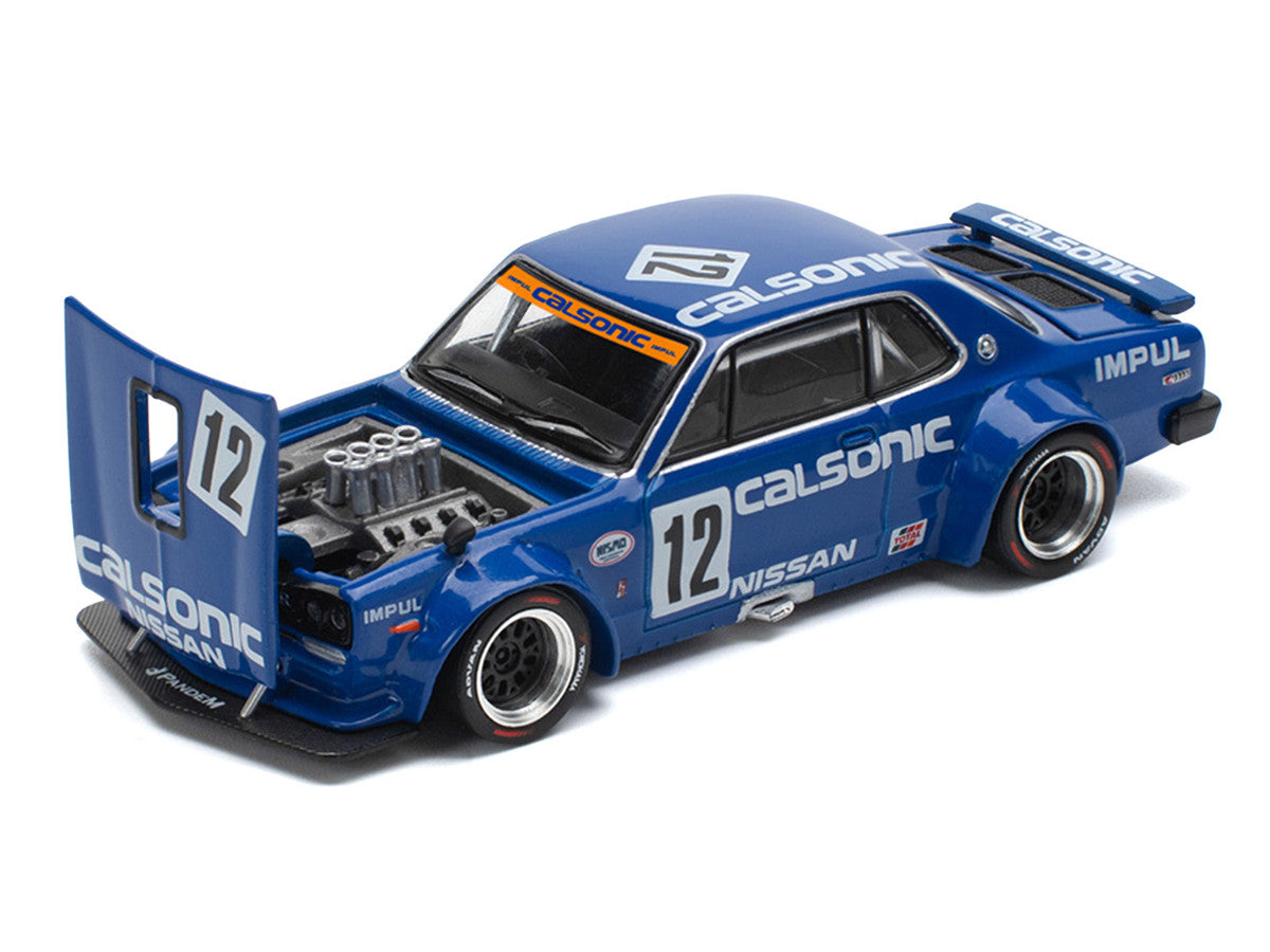 Skyline GT-R V8 Drift "Hakosuka" RHD (Right Hand Drive) #12 "Calsonic" Blue with Graphics 1/64 Diecast Model Car by Pop Race by Pop Race