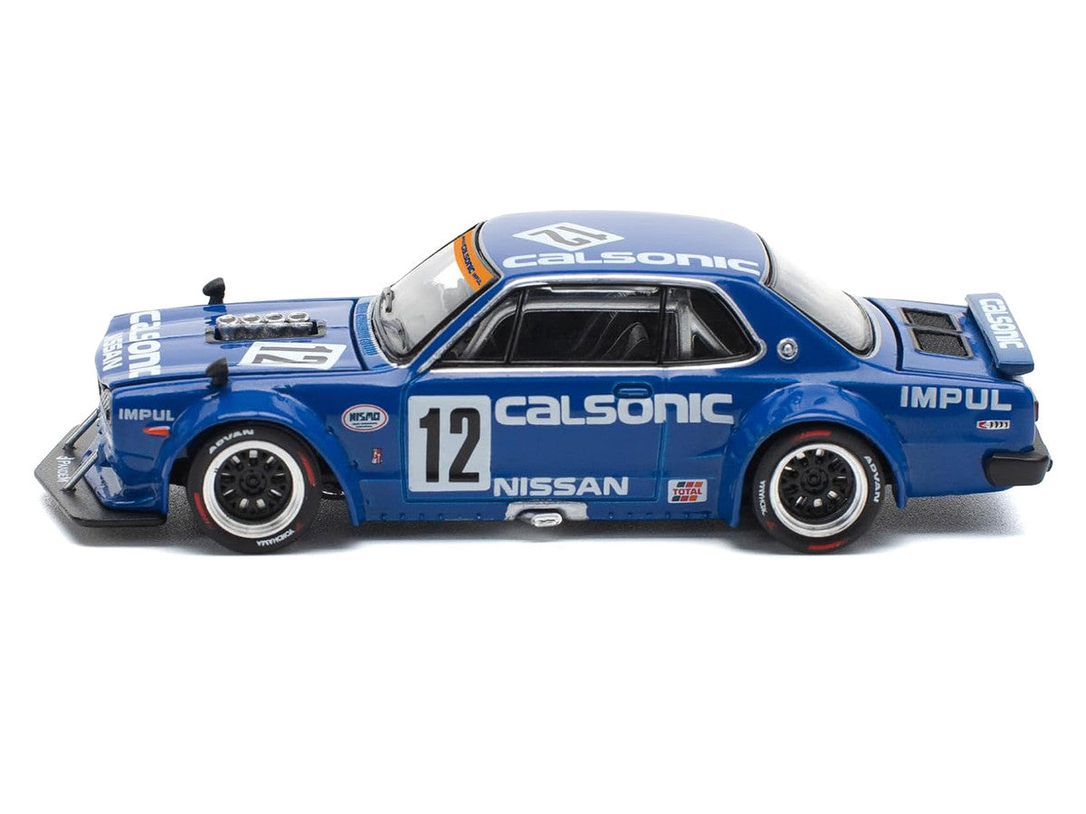 Skyline GT-R V8 Drift "Hakosuka" RHD (Right Hand Drive) #12 "Calsonic" Blue with Graphics 1/64 Diecast Model Car by Pop Race by Pop Race