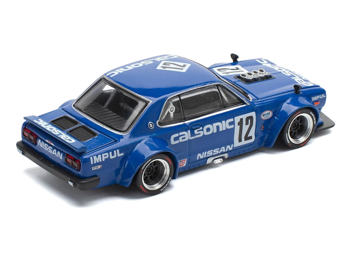 Skyline GT-R V8 Drift "Hakosuka" RHD (Right Hand Drive) #12 "Calsonic" Blue with Graphics 1/64 Diecast Model Car by Pop Race by Pop Race
