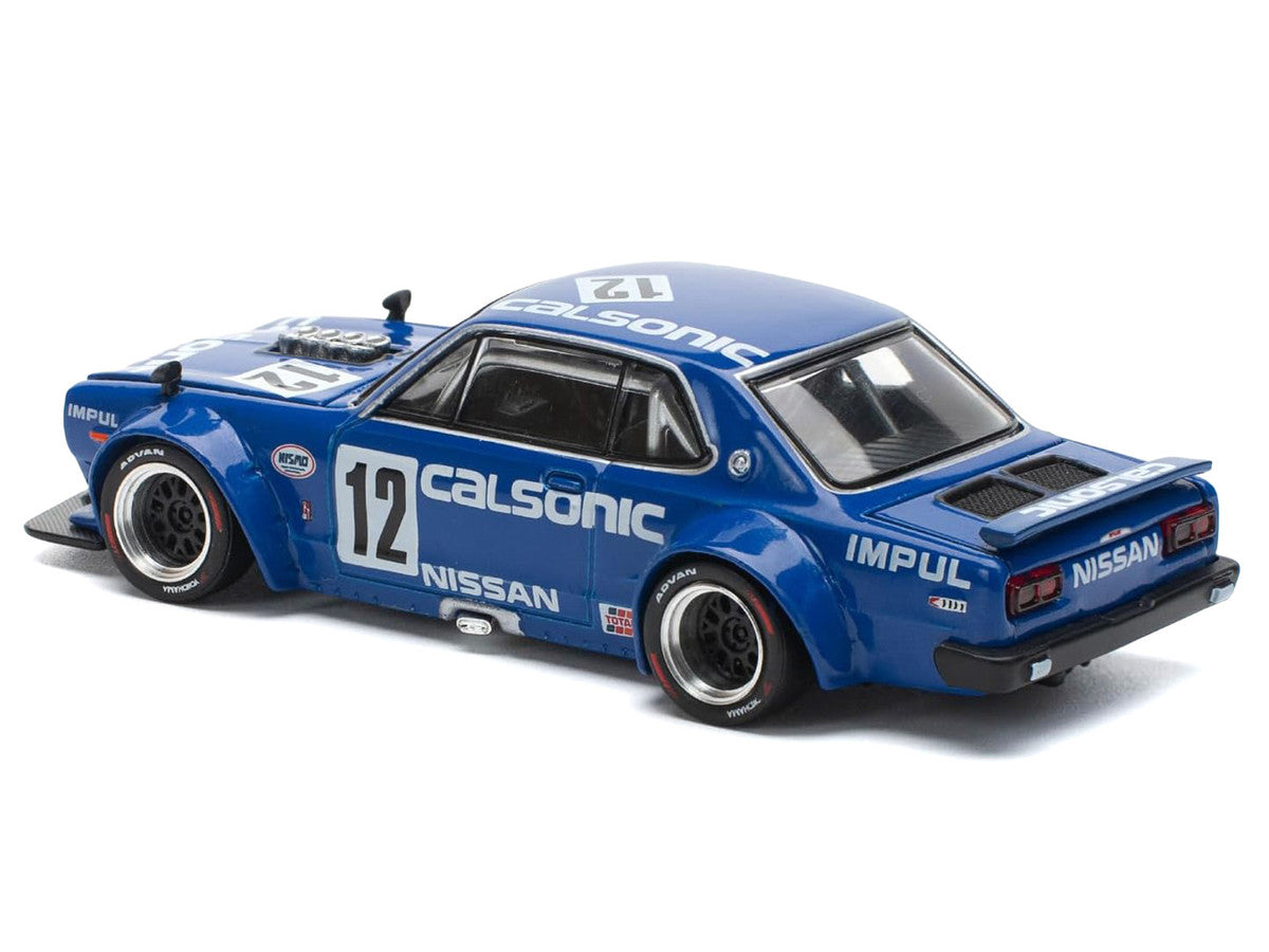Skyline GT-R V8 Drift "Hakosuka" RHD (Right Hand Drive) #12 "Calsonic" Blue with Graphics 1/64 Diecast Model Car by Pop Race by Pop Race