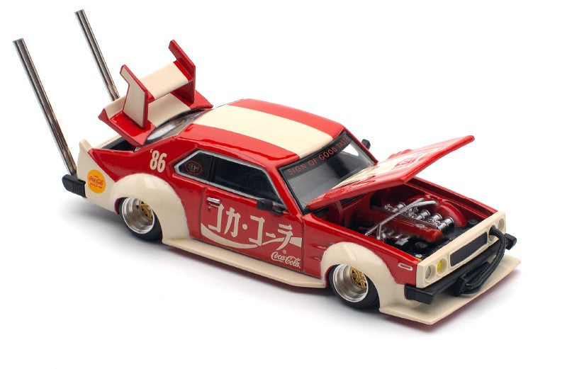 Skyline GT-R V8 Drift "Hakosuka" RHD (Right Hand Drive) "Coca-Cola (Japan)" Red and Cream 1/64 Diecast Model Car by Pop Race by Pop Race