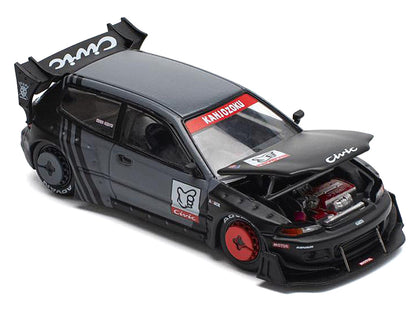 Pandem Civic EG6 RHD (Right Hand Drive) "Kanjozoku" Matt Black and Gray with Graphics 1/64 Diecast Model Car by Pop Race by Pop Race