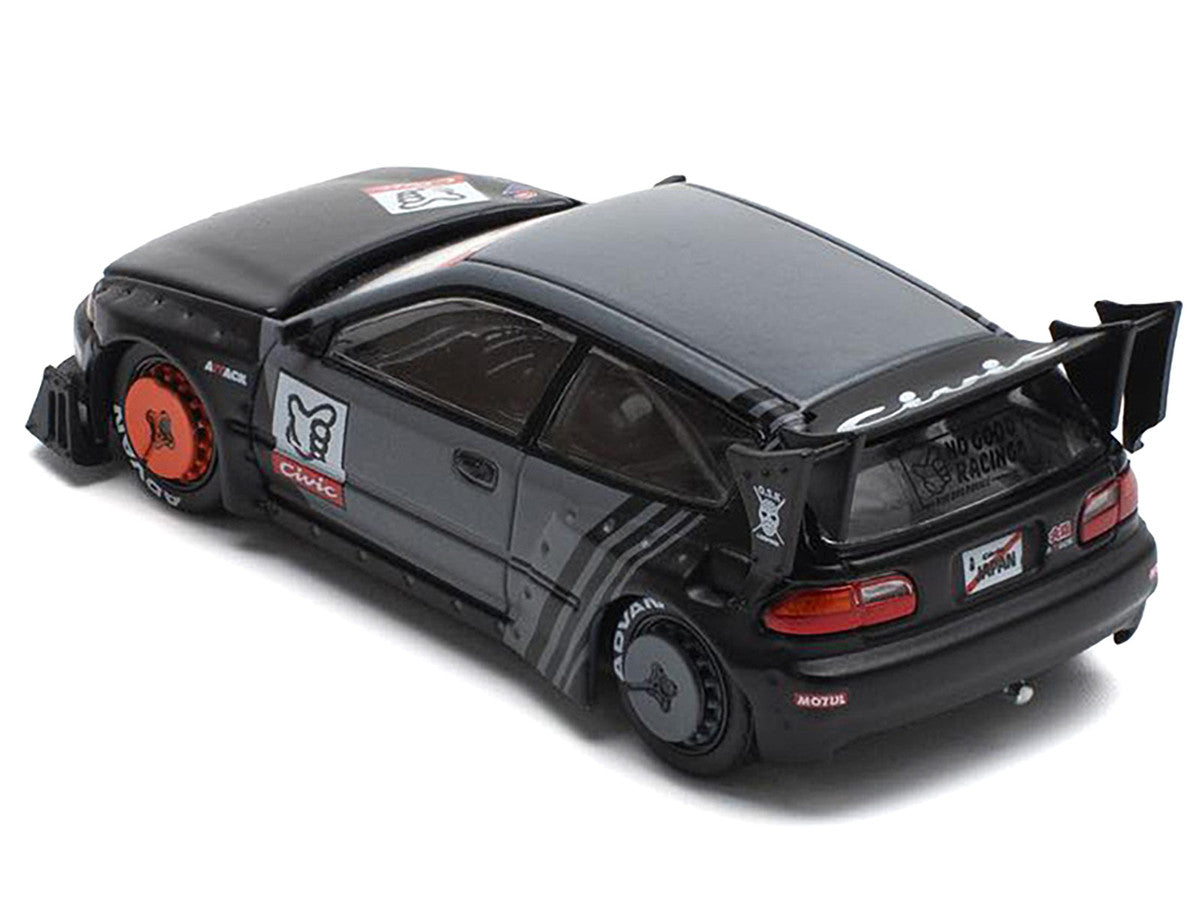 Pandem Civic EG6 RHD (Right Hand Drive) "Kanjozoku" Matt Black and Gray with Graphics 1/64 Diecast Model Car by Pop Race by Pop Race