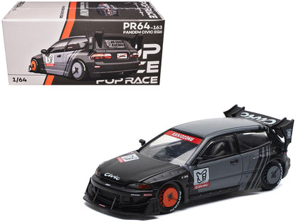 Pandem Civic EG6 RHD (Right Hand Drive) "Kanjozoku" Matt Black and Gray with Graphics 1/64 Diecast Model Car by Pop Race by Pop Race
