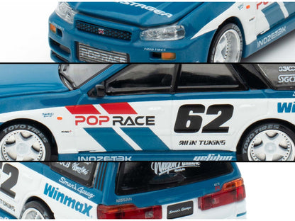Nissan Stagea RHD (Right Hand Drive) #62 "Simon's Garage" Blue with White Sides 1/64 Diecast Model Car by Pop Race by Pop Race