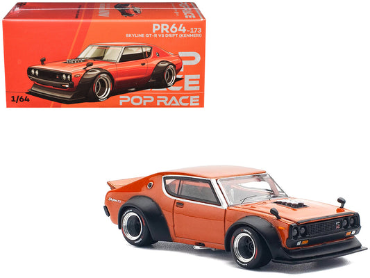 Skyline GT-R V8 Drift "Kenmeri" RHD (Right Hand Drive) Orange Metallic 1/64 Diecast Model Car by Pop Race by Pop Race