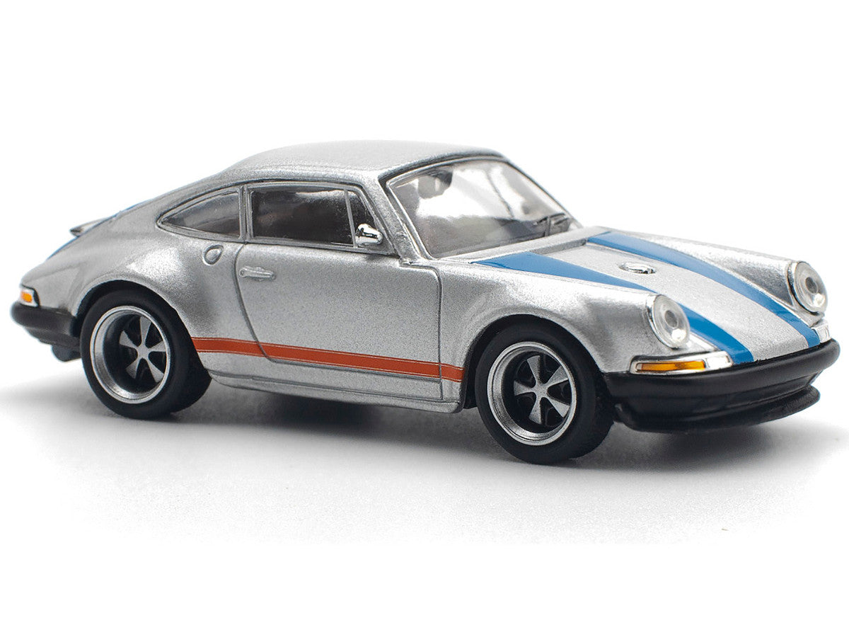 Singer 964 Silver Metallic with Blue and Red Stripes 1/64 Diecast Model Car by Pop Race by Pop Race