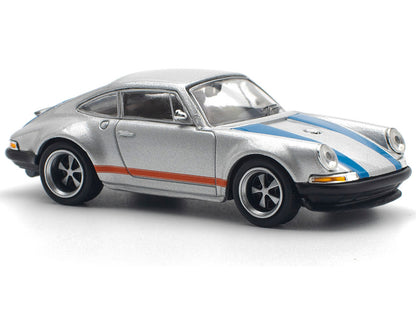 Singer 964 Silver Metallic with Blue and Red Stripes 1/64 Diecast Model Car by Pop Race by Pop Race