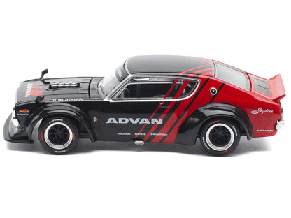 Skyline KPGC110 "Kenmeri" RHD (Right Hand Drive) "ADVAN" Black and Red 1/64 Diecast Model Car by Pop Race by Pop Race