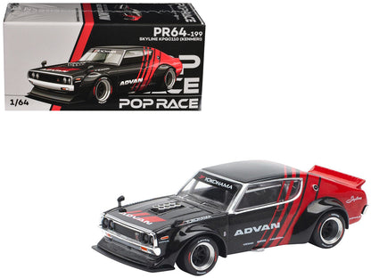 Skyline KPGC110 "Kenmeri" RHD (Right Hand Drive) "ADVAN" Black and Red 1/64 Diecast Model Car by Pop Race by Pop Race