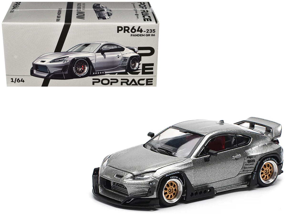Toyota Pandem GR86 Silver Metallic 1/64 Diecast Model Car by Pop Race by Pop Race
