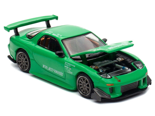 Mazda RX7 "RE Amemiya" Widebody RHD (Right Hand Drive) Green 1/64 Diecast Model Car by Pop Race by Pop Race