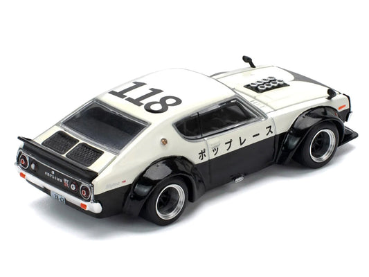 Skyline KPGC110 "Kenmeri" RHD (Right Hand Drive) "Japan National Police Agency Livery" Black and White 1/64 Diecast Model Car by Pop Race by Pop Race