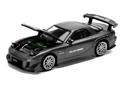 Mazda RX7 (FD) "RE Amemiya" Widebody RHD (Right Hand Drive) Gunmetal Gray Metallic with Carbon Hood 1/64 Diecast Model Car by Pop Race by Pop Race