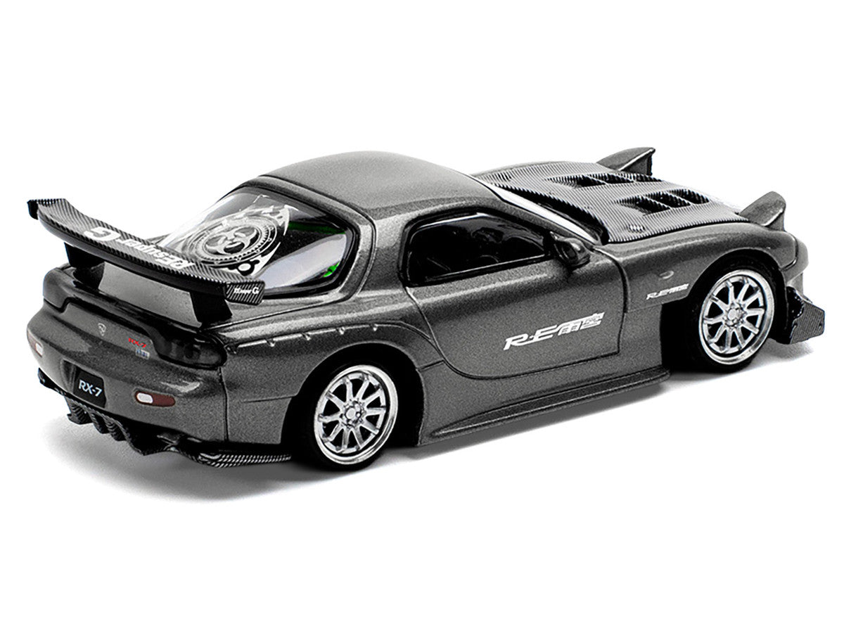 Mazda RX7 (FD) "RE Amemiya" Widebody RHD (Right Hand Drive) Gunmetal Gray Metallic with Carbon Hood 1/64 Diecast Model Car by Pop Race by Pop Race