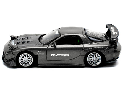 Mazda RX7 (FD) "RE Amemiya" Widebody RHD (Right Hand Drive) Gunmetal Gray Metallic with Carbon Hood 1/64 Diecast Model Car by Pop Race by Pop Race