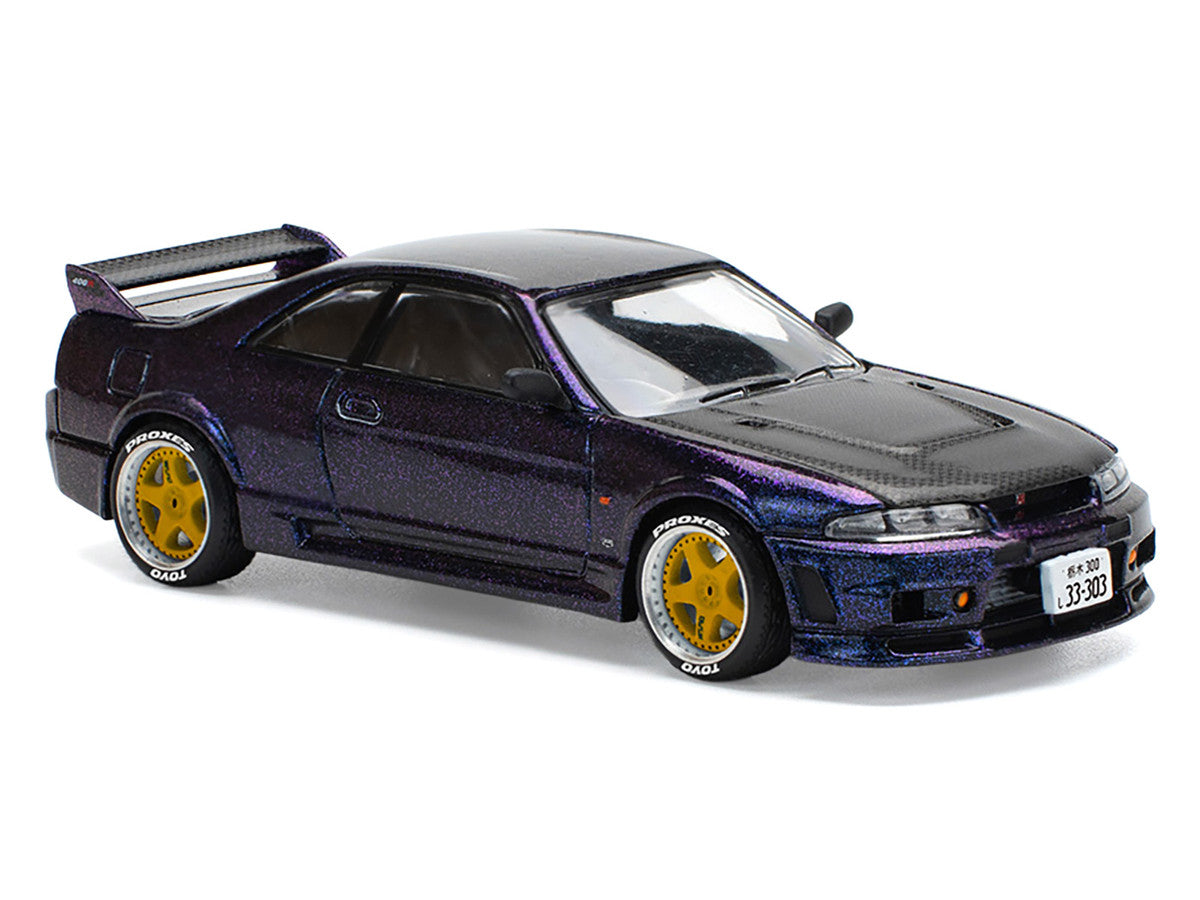 Skyline GT-R (R33) RHD (Right Hand Drive) Midnight Purple Metallic with Carbon Hood 1/64 Diecast Model Car by Pop Race by Pop Race