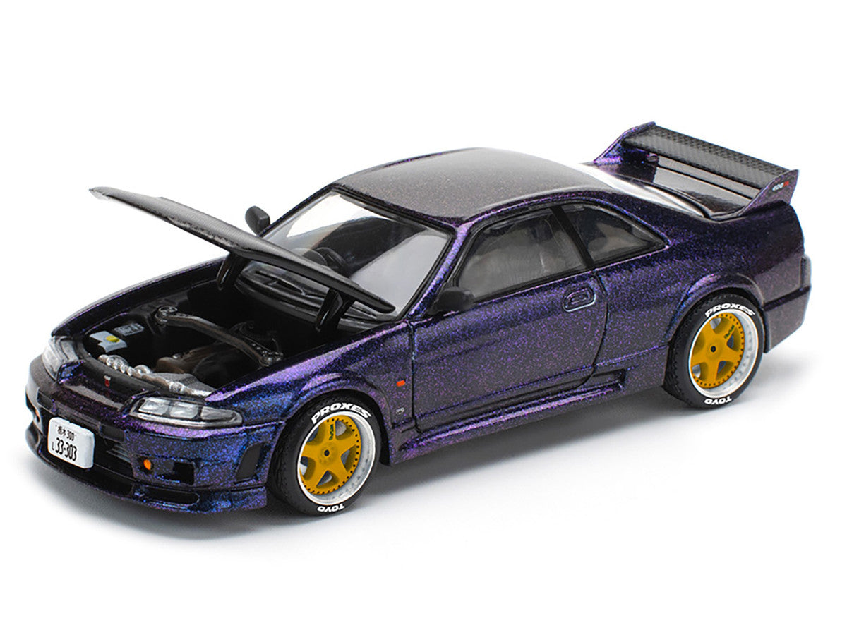 Skyline GT-R (R33) RHD (Right Hand Drive) Midnight Purple Metallic with Carbon Hood 1/64 Diecast Model Car by Pop Race by Pop Race