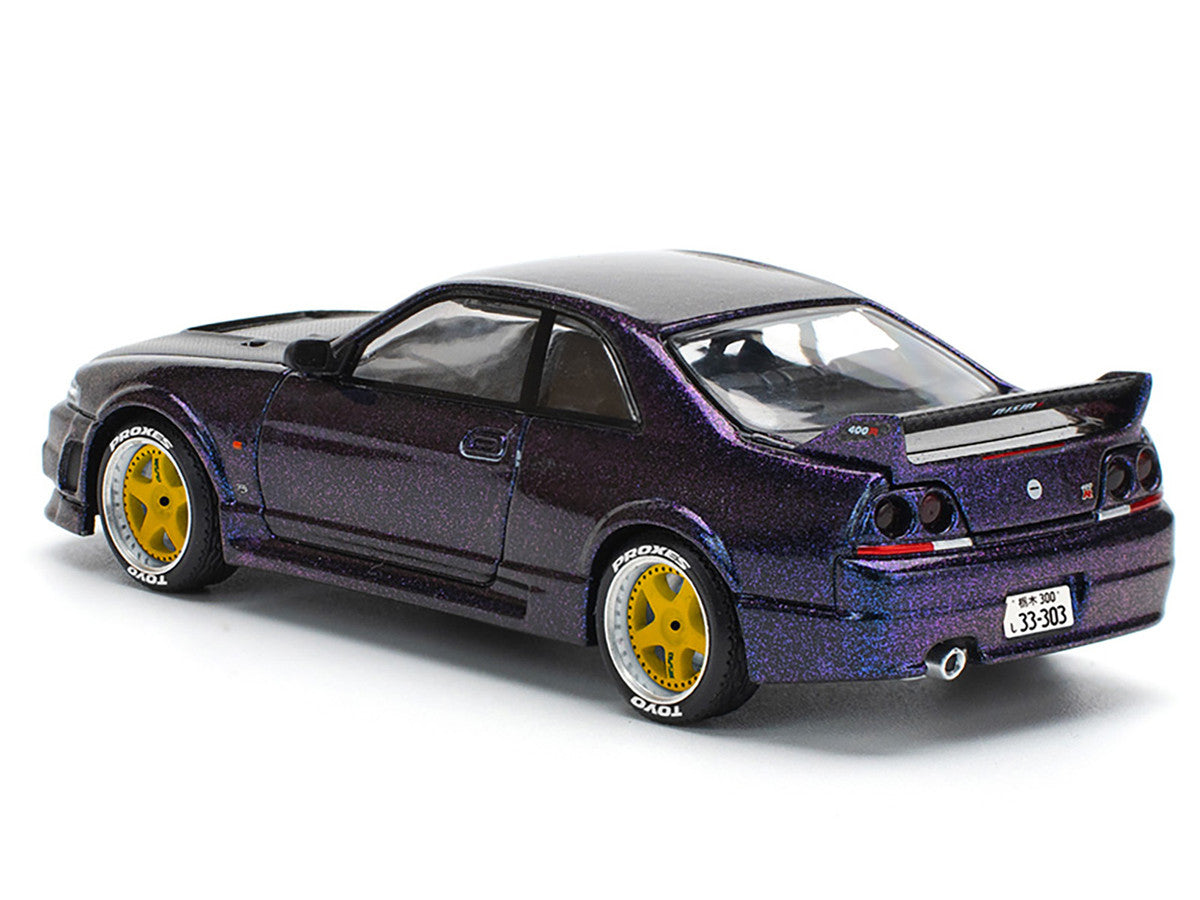Skyline GT-R (R33) RHD (Right Hand Drive) Midnight Purple Metallic with Carbon Hood 1/64 Diecast Model Car by Pop Race by Pop Race