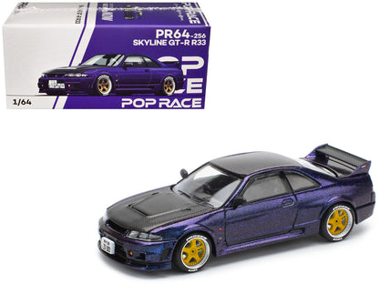 Skyline GT-R (R33) RHD (Right Hand Drive) Midnight Purple Metallic with Carbon Hood 1/64 Diecast Model Car by Pop Race by Pop Race