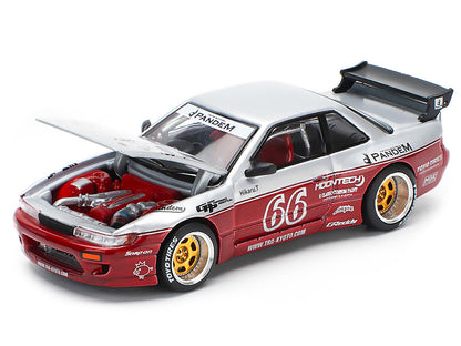 Nissan Pandem S13 RHD (Right Hand Drive) #66 "Moontech" Silver and Red Metallic 1/64 Diecast Model Car by Pop Race by Pop Race