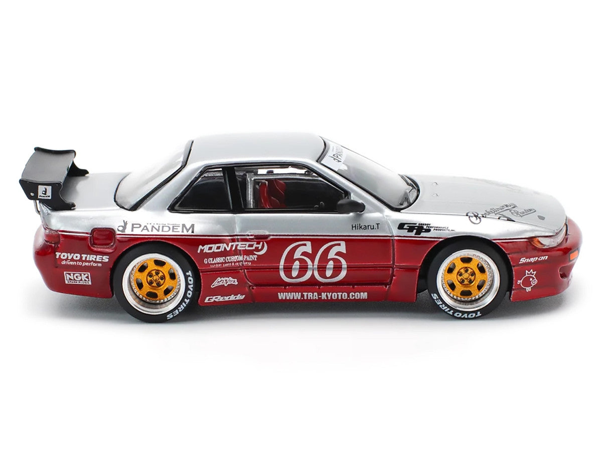 Nissan Pandem S13 RHD (Right Hand Drive) #66 "Moontech" Silver and Red Metallic 1/64 Diecast Model Car by Pop Race by Pop Race