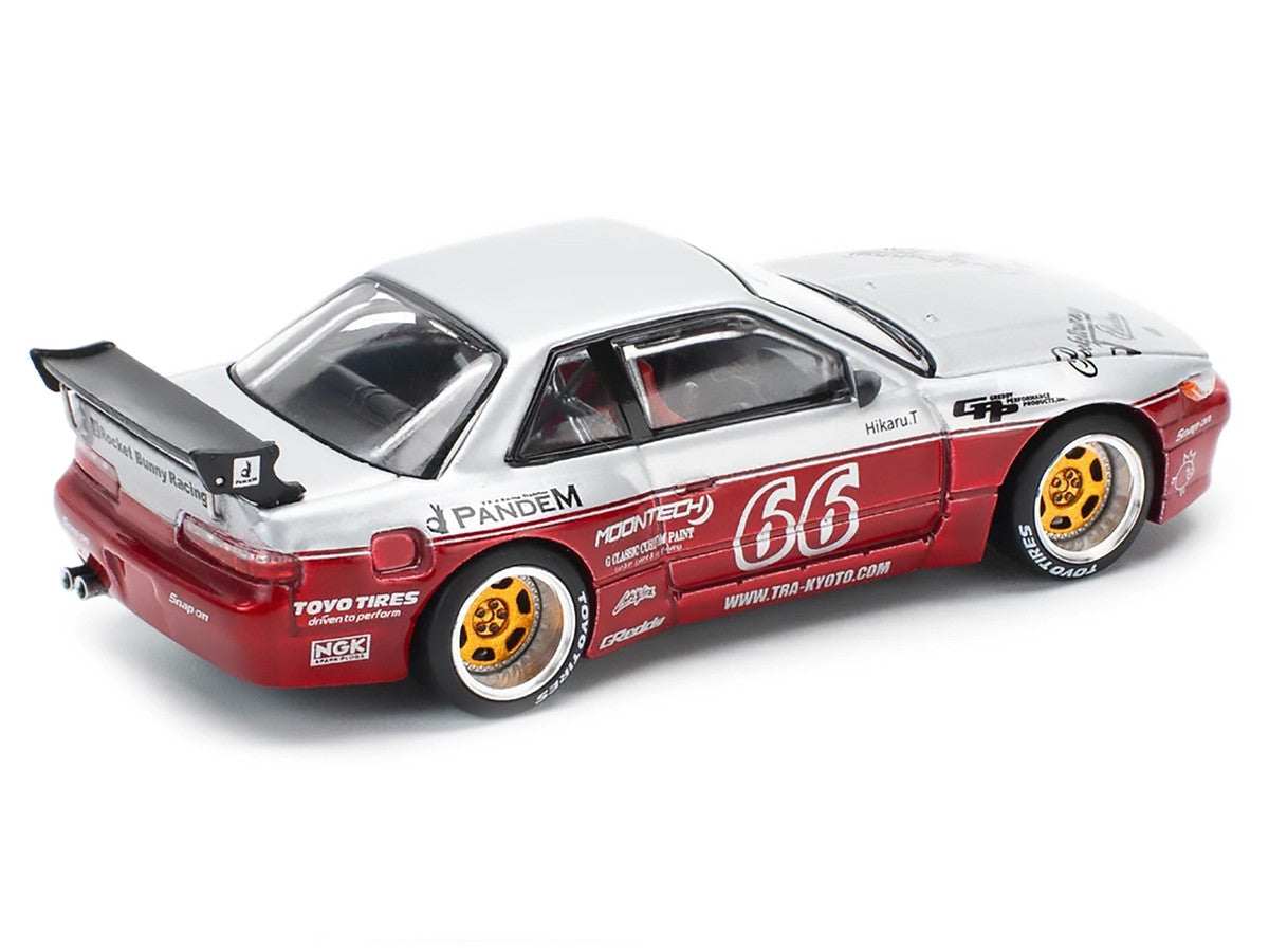 Nissan Pandem S13 RHD (Right Hand Drive) #66 "Moontech" Silver and Red Metallic 1/64 Diecast Model Car by Pop Race by Pop Race