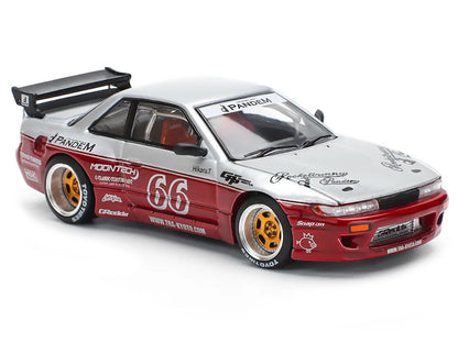 Nissan Pandem S13 RHD (Right Hand Drive) #66 "Moontech" Silver and Red Metallic 1/64 Diecast Model Car by Pop Race by Pop Race