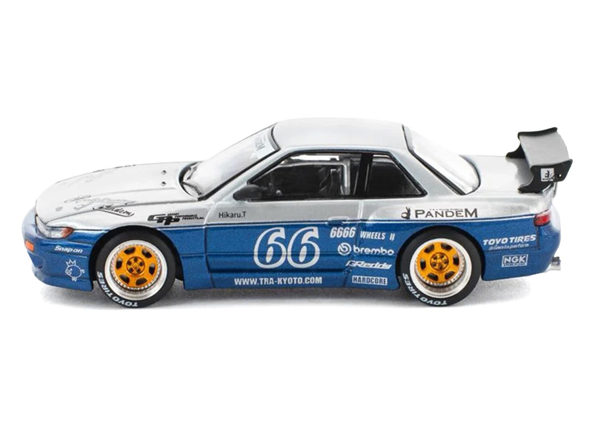 Pandem S13 RHD (Right Hand Drive) Silver and Moontech Blue Metallic with Graphics 1/64 Diecast Model Car by Pop Race by Pop Race