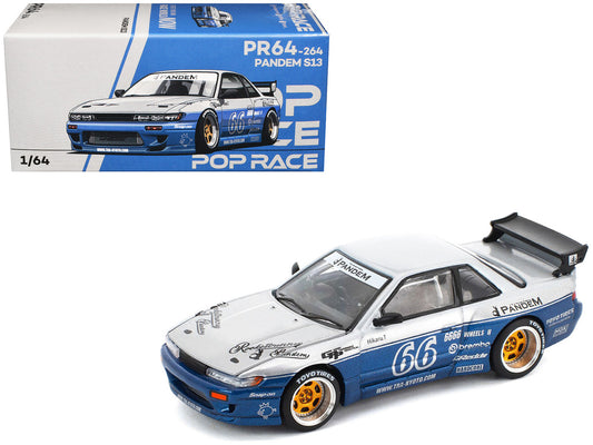 Pandem S13 RHD (Right Hand Drive) Silver and Moontech Blue Metallic with Graphics 1/64 Diecast Model Car by Pop Race by Pop Race