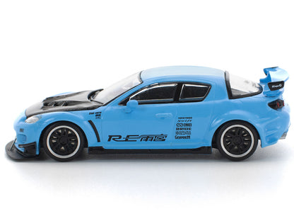 Mazda RX8 RE-Amemiya Widebody RHD (Right Hand Drive) Light Blue with Carbon Hood 1/64 Diecast Model Car by Pop Race by Pop Race