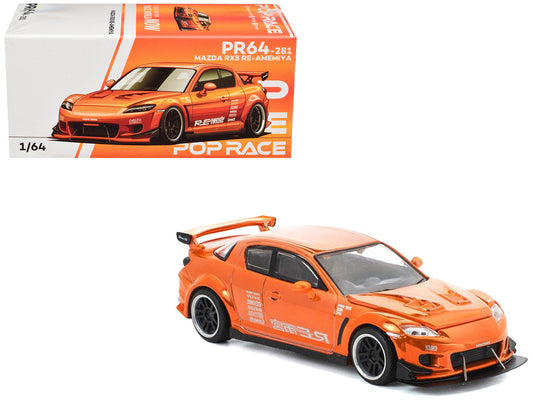 Mazda RX8 RE-Amemiya Widebody RHD (Right Hand Drive) Orange Chrome 1/64 Diecast Model Car by Pop Race by Pop Race