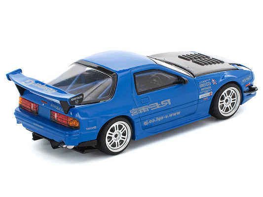 Mazda RX7 (FC3S) RE Amemiya RHD (Right Hand Drive) Blue Metallic with Carbon Hood 1/64 Diecast Model Car by Pop Race by Pop Race