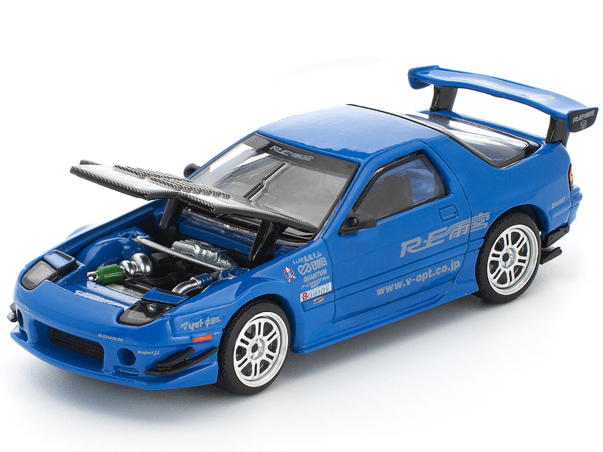 Mazda RX7 (FC3S) RE Amemiya RHD (Right Hand Drive) Blue Metallic with Carbon Hood 1/64 Diecast Model Car by Pop Race by Pop Race