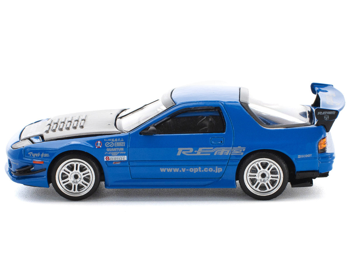Mazda RX7 (FC3S) RE Amemiya RHD (Right Hand Drive) Blue Metallic with Carbon Hood 1/64 Diecast Model Car by Pop Race by Pop Race