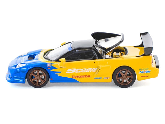 Honda NSX-R GT RHD (Right Hand Drive) "Spoon Sports" Blue and Yellow with Black Top 1/64 Diecast Model Car by Pop Race by Pop Race