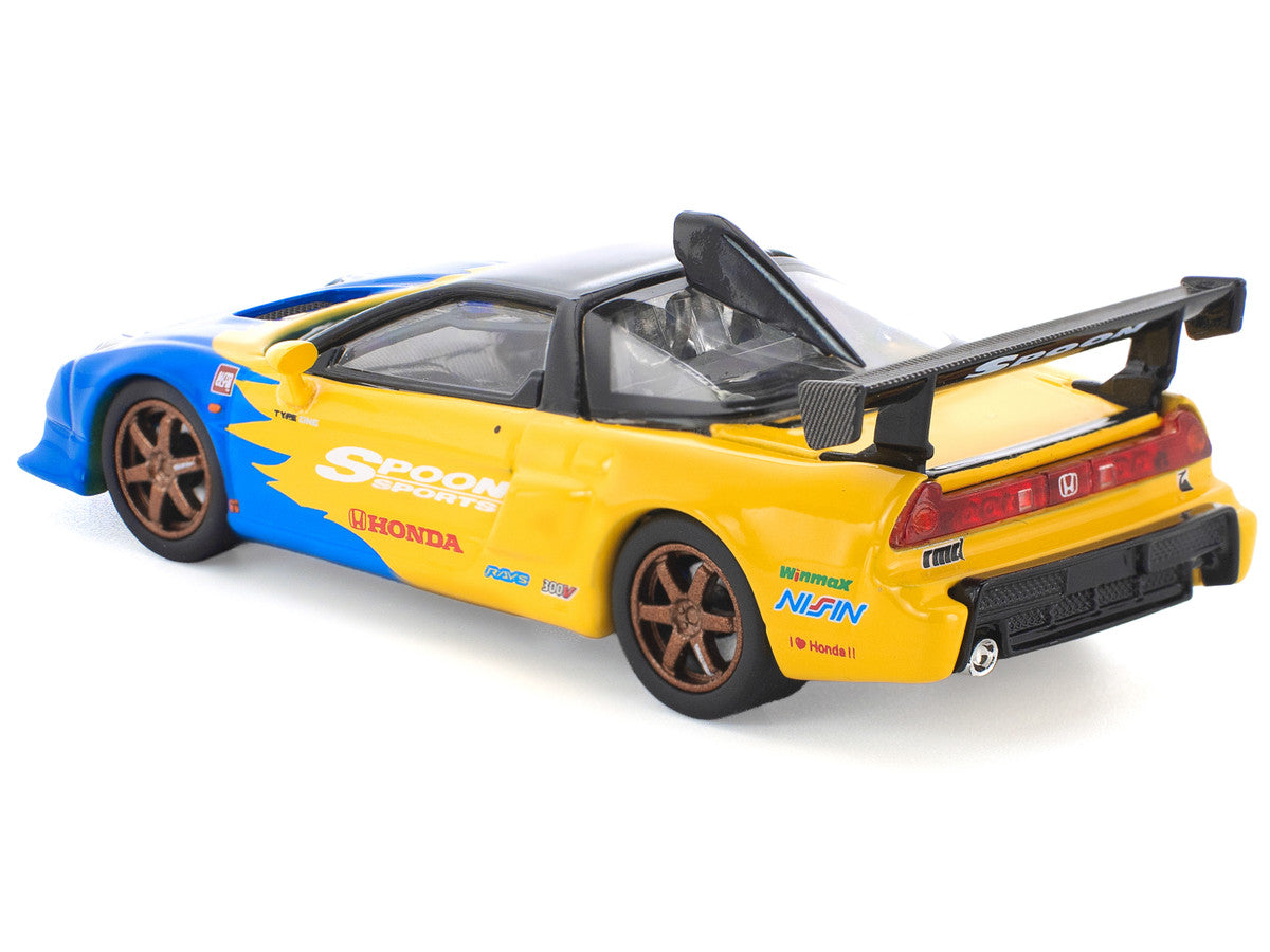 Honda NSX-R GT RHD (Right Hand Drive) "Spoon Sports" Blue and Yellow with Black Top 1/64 Diecast Model Car by Pop Race by Pop Race