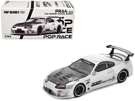 Toyota Supra "Top Secret" GT300 RHD (Right Hand Drive) Silver Metallic with Carbon Hood 1/64 Diecast Model Car by Pop Race by Pop Race