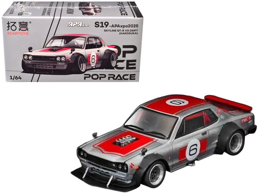 Skyline GT-R V8 Drift "Hakosuka" RHD (Right Hand Drive) #6 Silver Metallic with Red Stripes "APA XPO 2025 Exclusive" 1/64 Diecast Model Car by Pop Race by Pop Race
