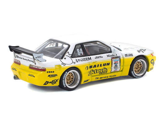 Pandem S13 RHD (Right Hand Drive) #84 White and Yellow with Graphics 1/64 Diecast Model Car by Pop Race by Pop Race