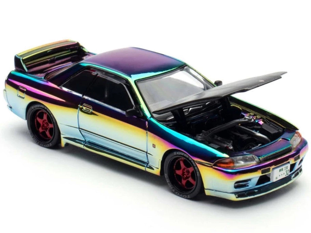 Skyline GT-R (BNR32) RHD (Right Hand Drive) Chameleon Chrome with Carbon Hood "APA XPO 2025 Exclusive 1/64 Diecast Model Car by Pop Race by Pop Race