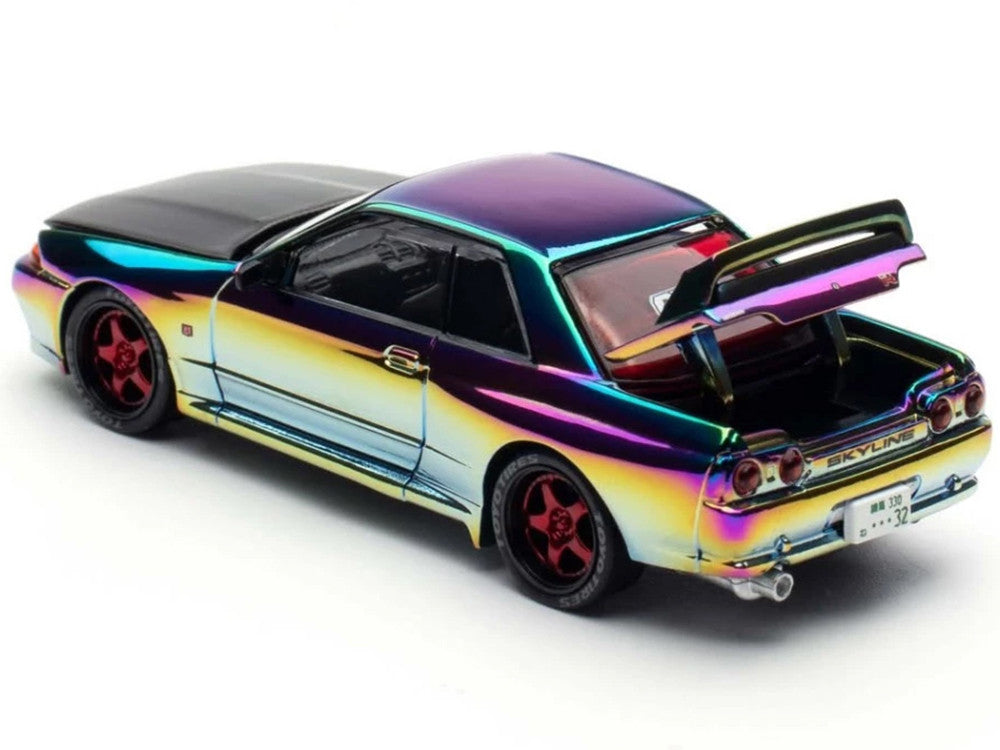 Skyline GT-R (BNR32) RHD (Right Hand Drive) Chameleon Chrome with Carbon Hood "APA XPO 2025 Exclusive 1/64 Diecast Model Car by Pop Race by Pop Race