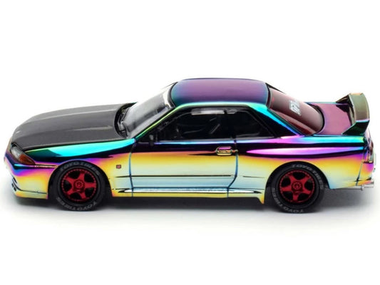 Skyline GT-R (BNR32) RHD (Right Hand Drive) Chameleon Chrome with Carbon Hood "APA XPO 2025 Exclusive 1/64 Diecast Model Car by Pop Race by Pop Race