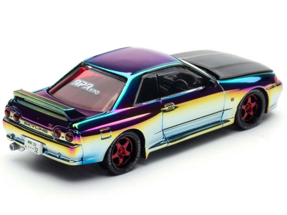 Skyline GT-R (BNR32) RHD (Right Hand Drive) Chameleon Chrome with Carbon Hood "APA XPO 2025 Exclusive 1/64 Diecast Model Car by Pop Race by Pop Race