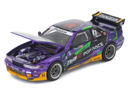 Pandem S13 RHD (Right Hand Drive) "EVA RT Test Type-01" Purple Metallic with Graphics 1/64 Diecast Model Car by Pop Race by Pop Race