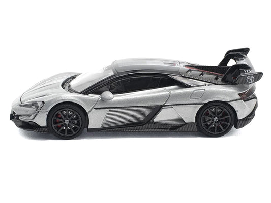 Yangwang U9 Silver Metallic with Black Top and Stripes 1/64 Diecast Model Car by Pop Race by Pop Race