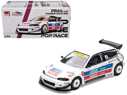 Pandem Civic EG6 RHD (Right Hand Drive) White with Stripes and Graphics "VDX - Tokyo Auto Salon Hong Kong 2025" Special Edition 1/64 Diecast Model Car by Pop Race by Pop Race
