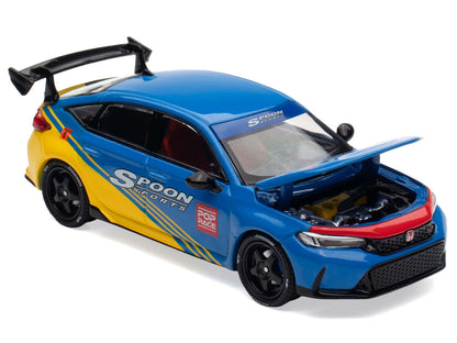 Honda Civic Type R FL5 "Spoon Sports" Blue and Yellow "Tokyo Auto Salon - Hong Kong 2025" 1/64 Diecast Model Car by Pop Race by Pop Race